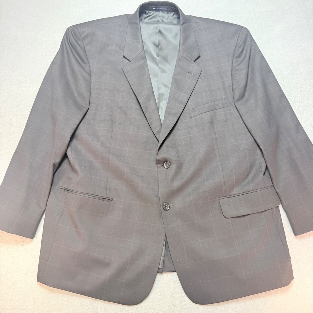 Stafford Signature Blazer Gray Plaid Wool Blend Two Button Size 48 Regular, work